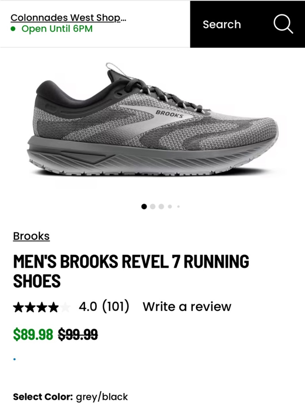 Brooks Men's Revel 7 Running Shoes - Grey and Black Knit